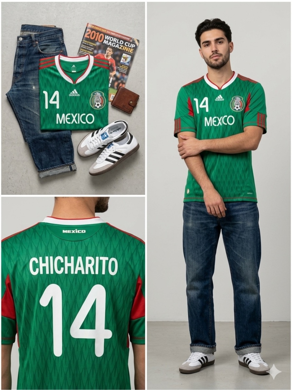 Vintage 2010 Mexico World Cup Jersey Chicharito 14 Adidas - Size Large